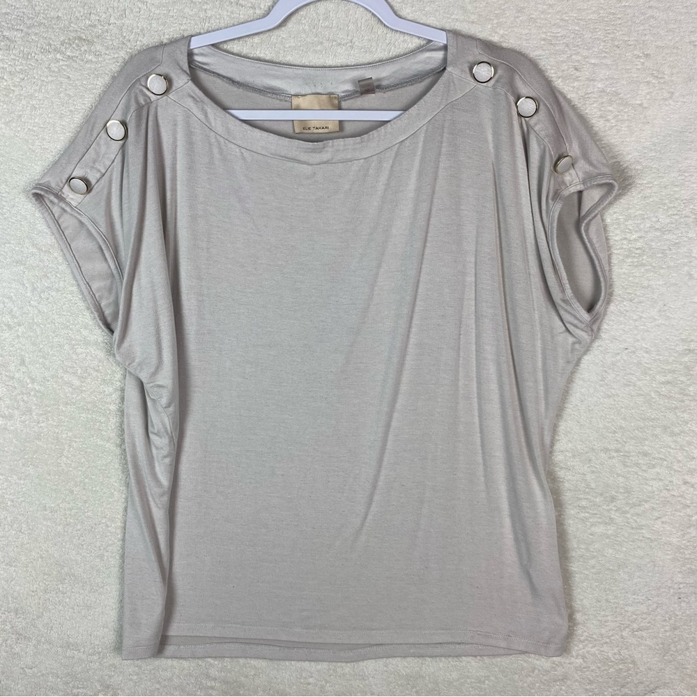 Elie‎ Tahari Casual Button Shoulder Blouse Cream/Beige Size Large